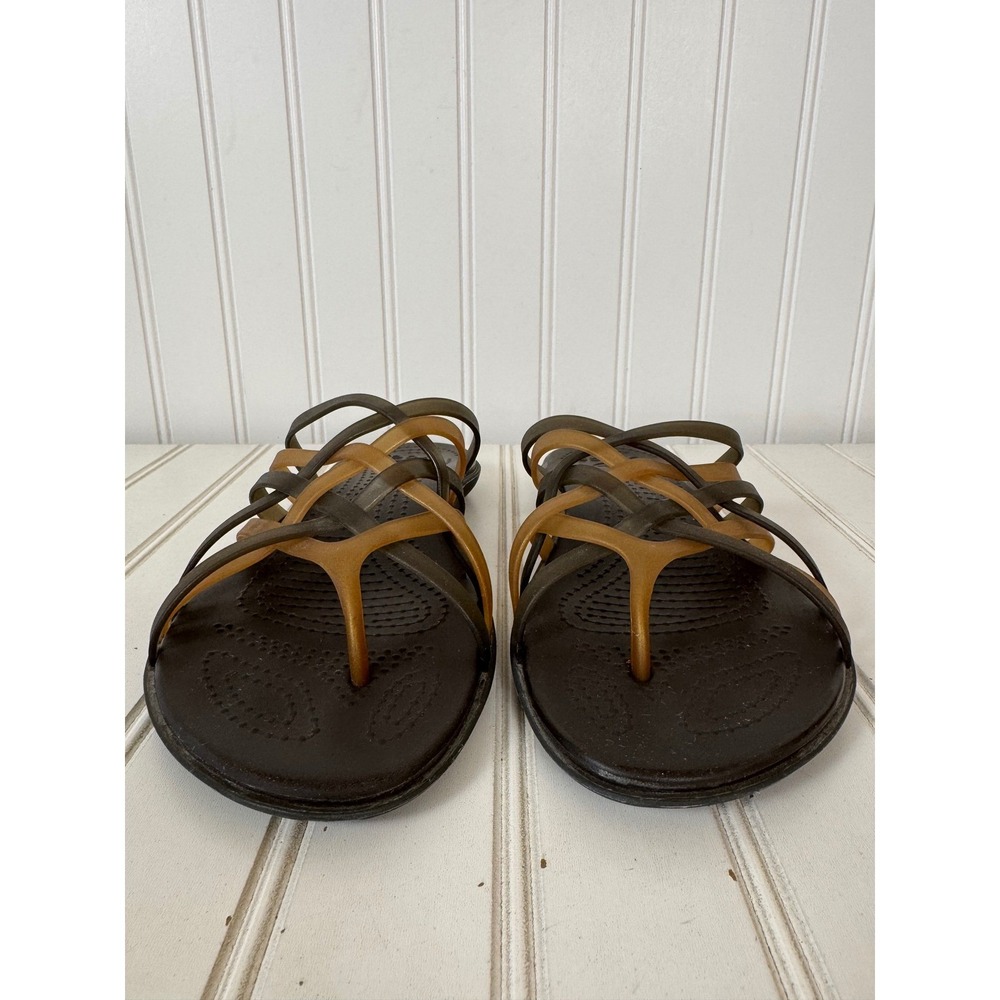 Crocs Hurache Strappy Flip Sandals Womens W8 Brown Bronze Lightweight Jelly - Picture 3 of 12